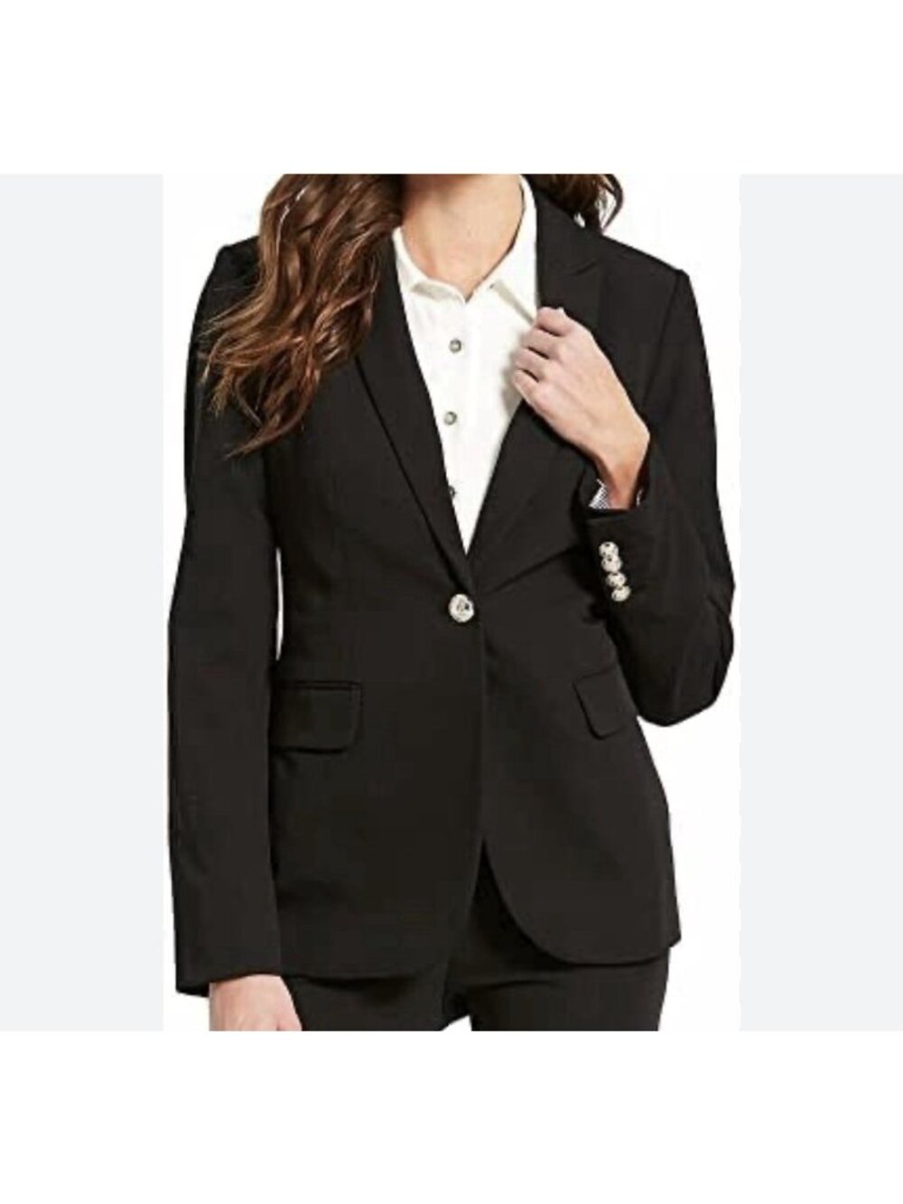 Tommy Hilfiger Blazer Womens 10 Black Single Button Silver Crest Button Tailored